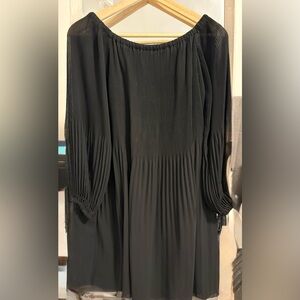 Wilfred Black Pleated Long-Sleeve Midi Dress